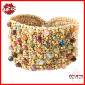 Handmade Agate Bracelet with Labradorite, 7.5-7.75 Inch Cuff